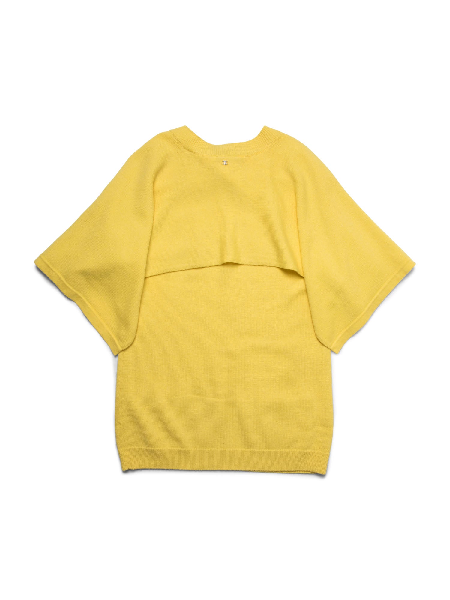 CHANEL Cashmere Knitted V-Neck Cape Sweater Yellow