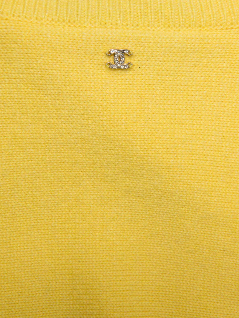 CHANEL Cashmere Knitted V-Neck Cape Sweater Yellow