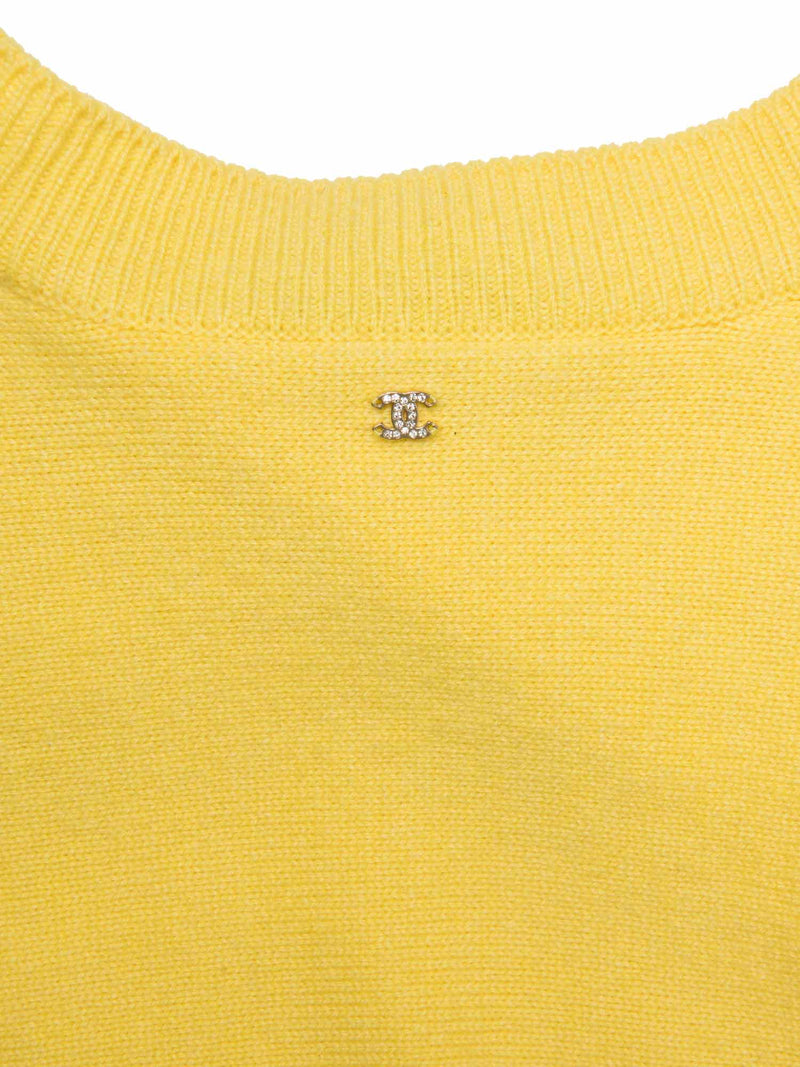 CHANEL Cashmere Knitted V-Neck Cape Sweater Yellow