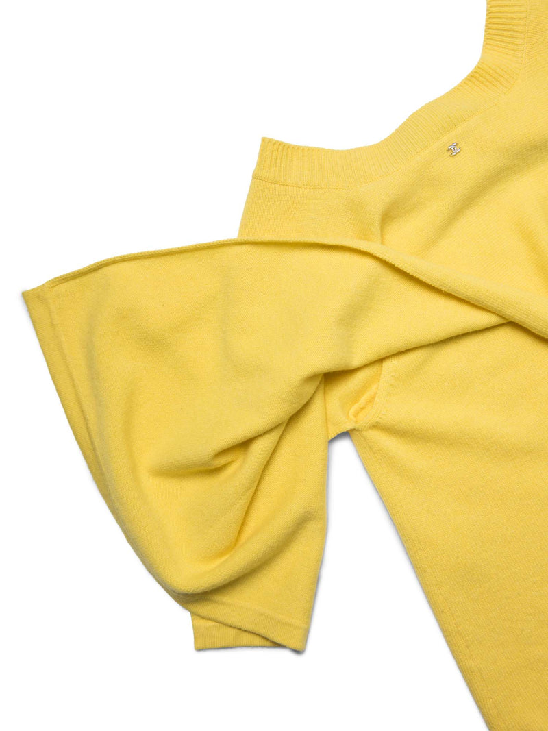 CHANEL Cashmere Knitted V-Neck Cape Sweater Yellow