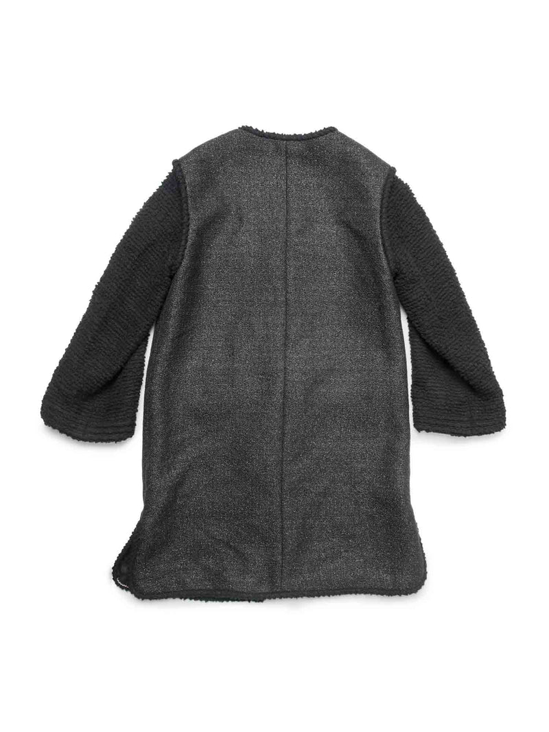 CHANEL CC Logo Tweed Fringe Wool Sparkling Coat Black