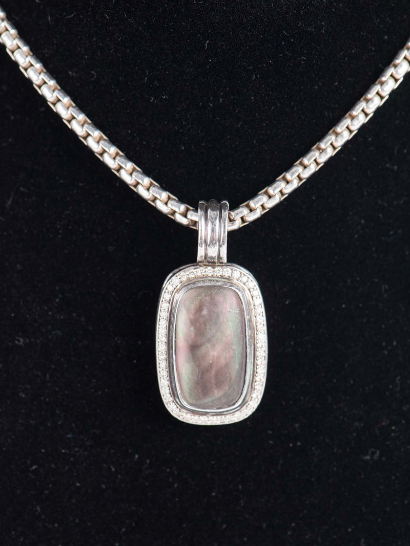 David Yurman Diamond Sterling Silver Mother of Pearl Necklace-designer resale