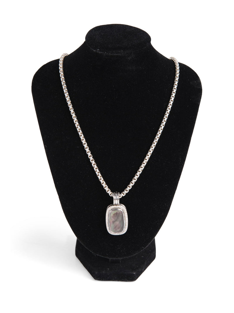 David Yurman Diamond Sterling Silver Mother of Pearl Necklace-designer resale