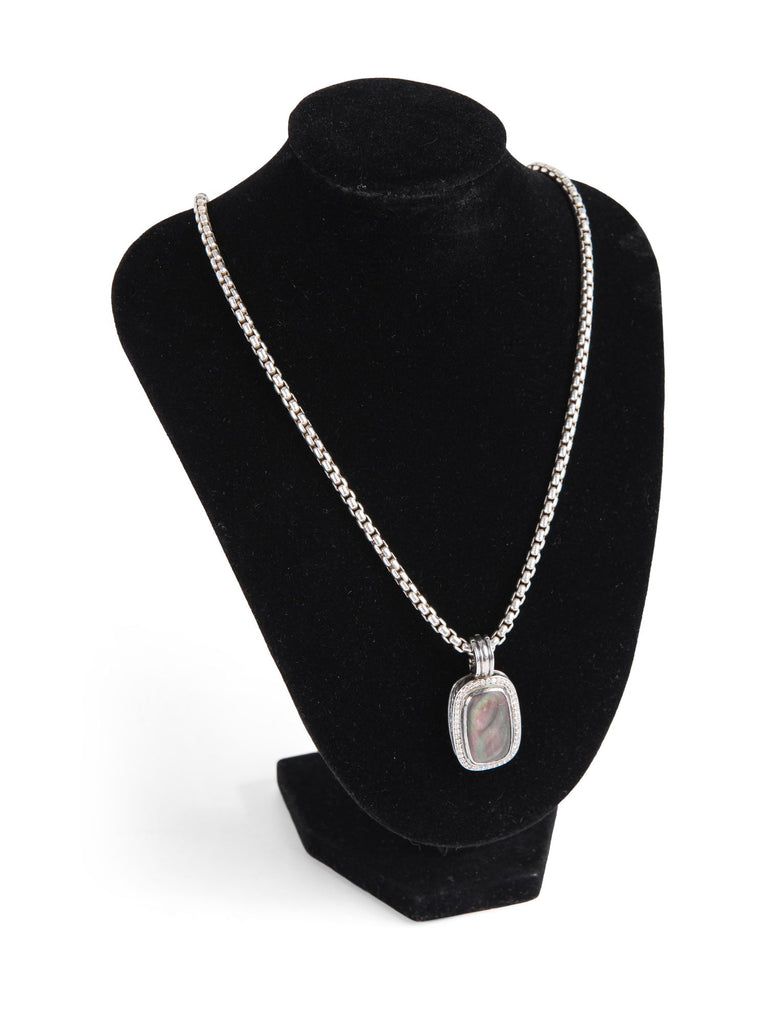 David Yurman Diamond Sterling Silver Mother of Pearl Necklace-designer resale