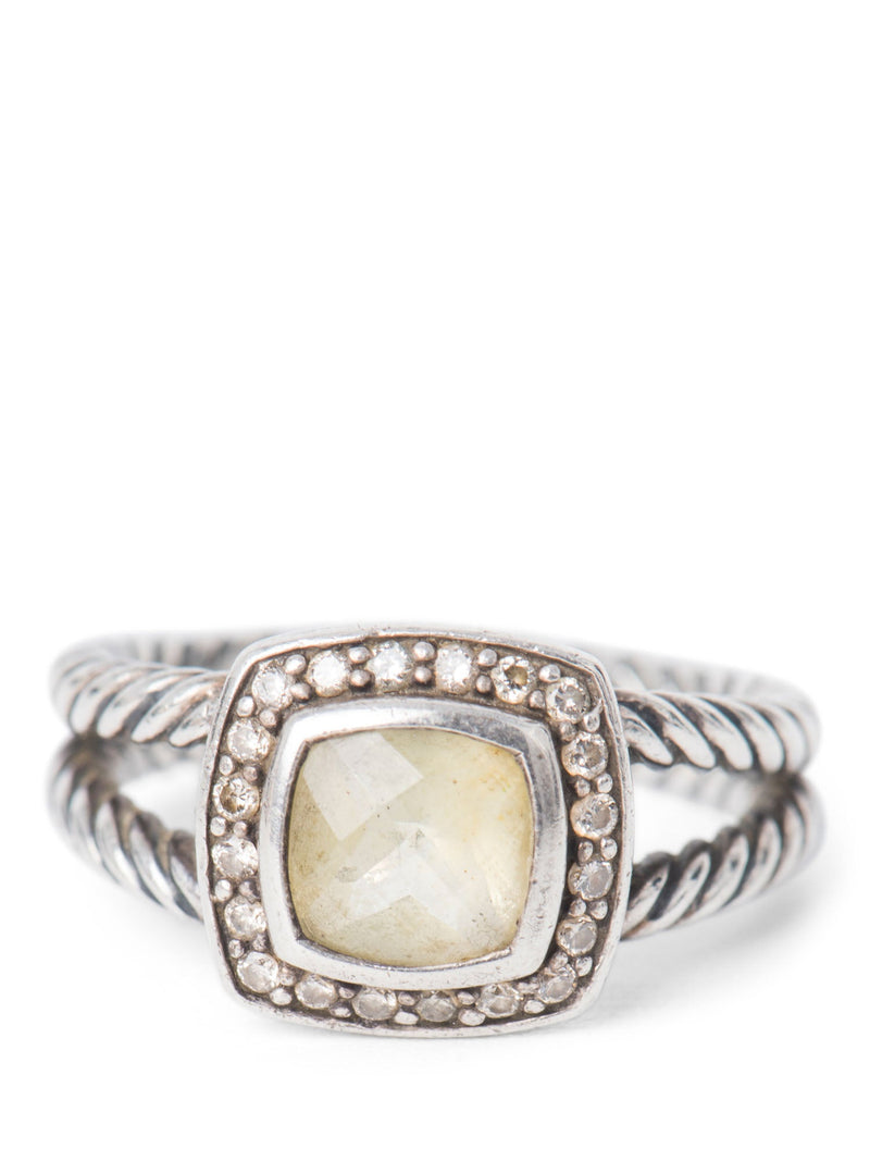 David Yurman Sterling Silver Diamond Pave Citrine Cable Ring-designer resale