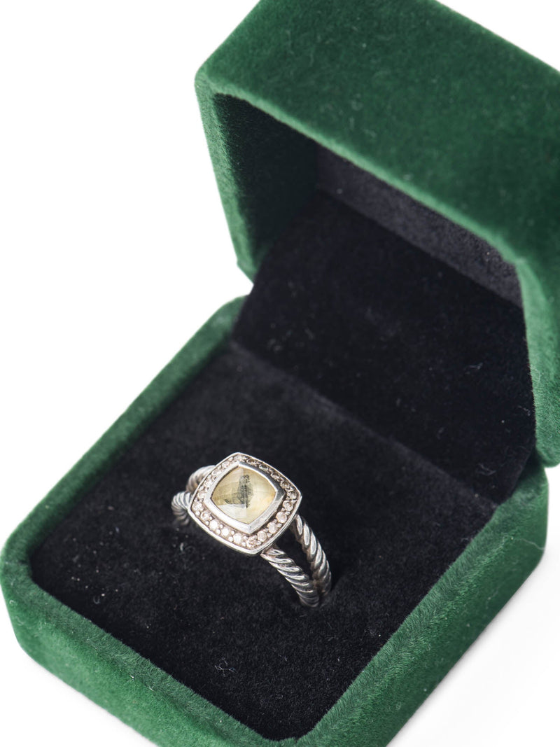 David Yurman Sterling Silver Diamond Pave Citrine Cable Ring-designer resale