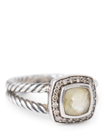 David Yurman Sterling Silver Diamond Pave Citrine Cable Ring-designer resale