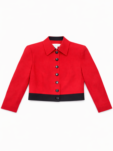 Christian Dior Vintage 1980s Cropped Wool Jacket Red Black