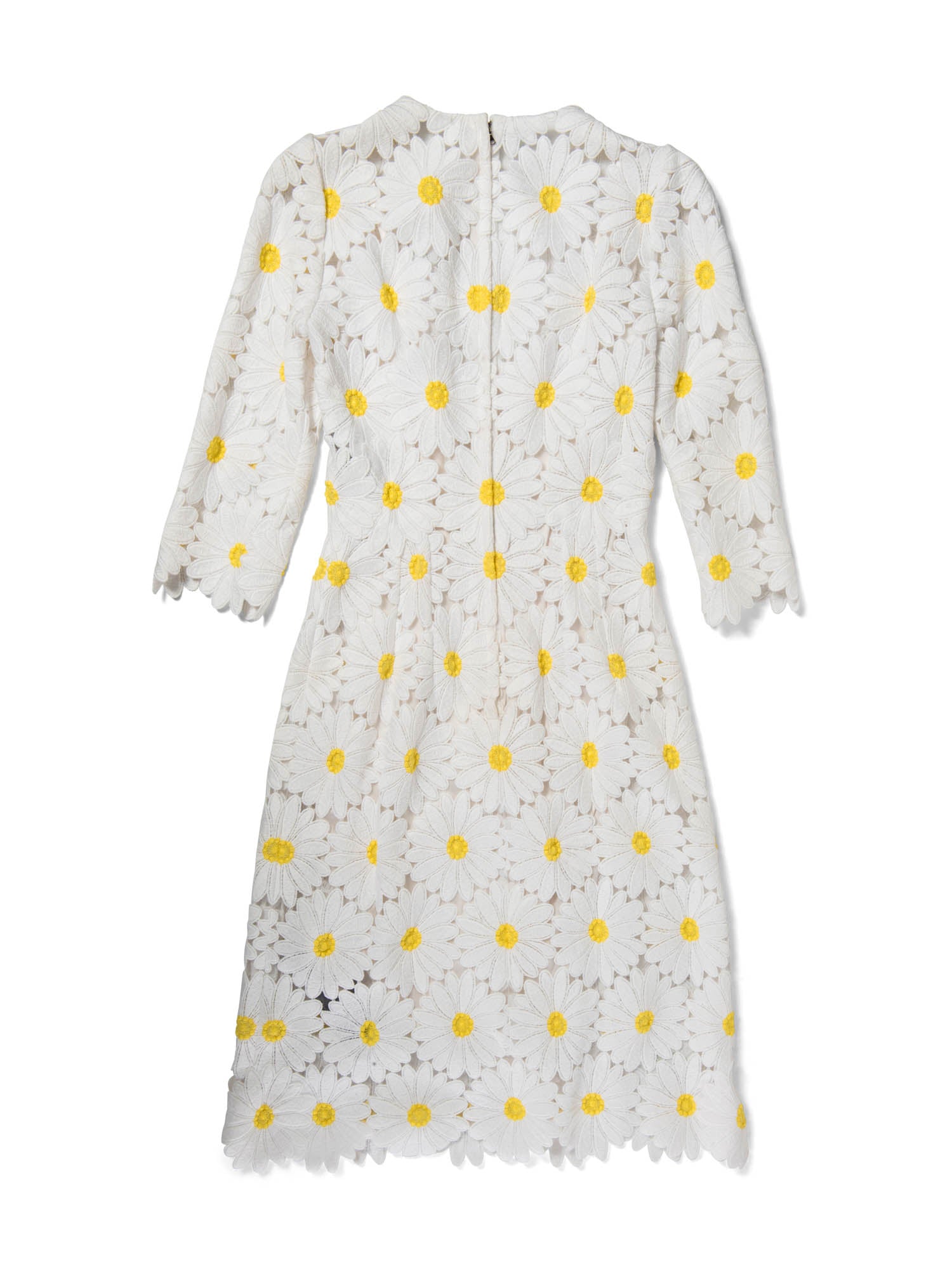 Dolce & Gabbana Embroidered Daisy Midi Fitted Dress White Yellow