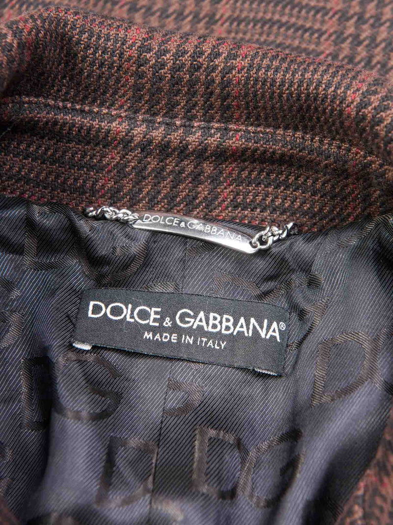 Dolce & Gabbana Logo Belted Plaid Trench Coat Brown-designer resale