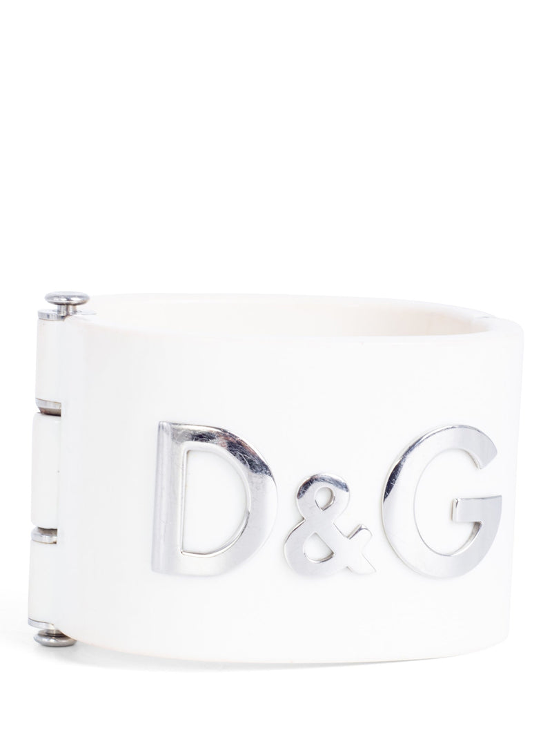 Dolce & Gabbana Logo Cuff Bangle White Silver-designer resale