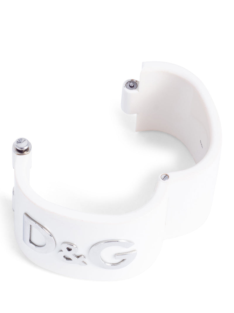 Dolce & Gabbana Logo Cuff Bangle White Silver-designer resale
