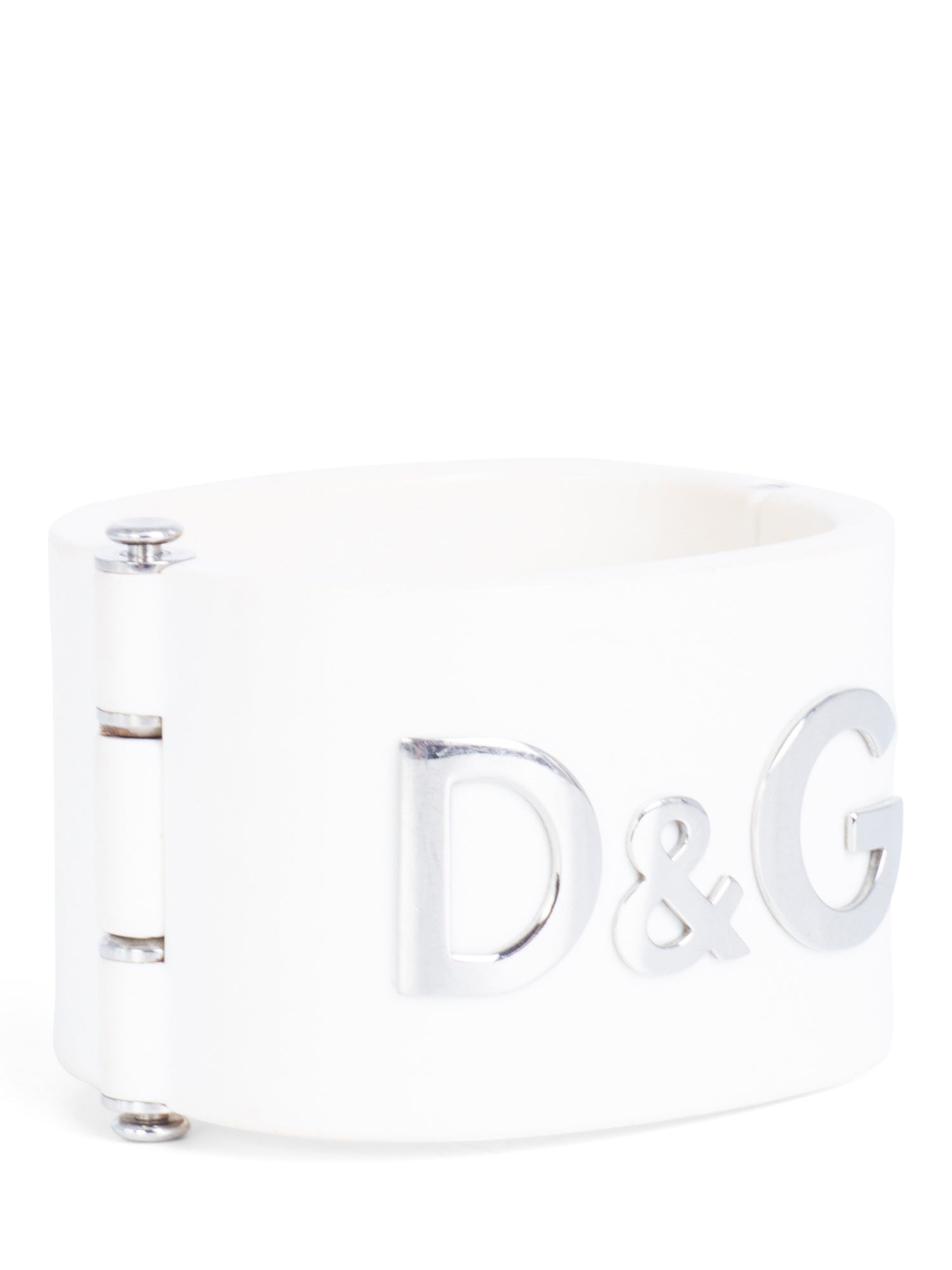 Dolce & Gabbana Logo Cuff Bangle White Silver-designer resale