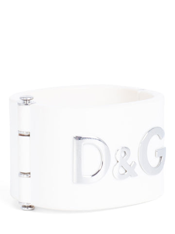Dolce & Gabbana Logo Cuff Bangle White Silver-designer resale