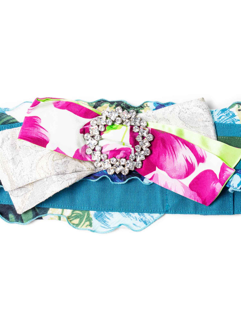Dolce & Gabbana Runway Rhinestone Silk Belt Multicolor-designer resale