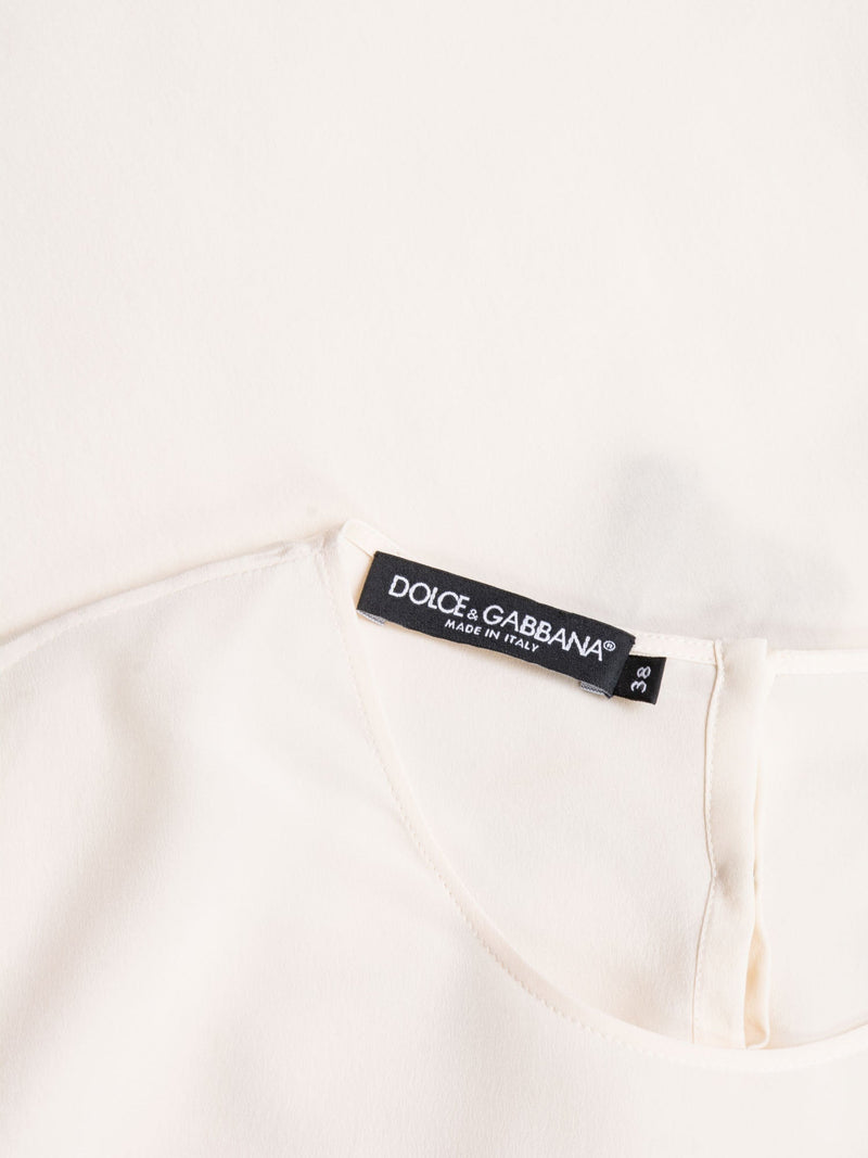 Dolce & Gabbana Silk Sequined Key Blouse Ivory Gold-designer resale
