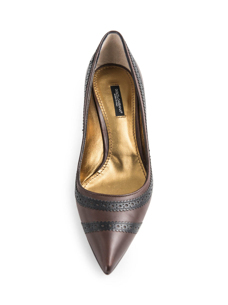 Dolce and Gabbana Leather Pointy Kitten Heel Brown-designer resale