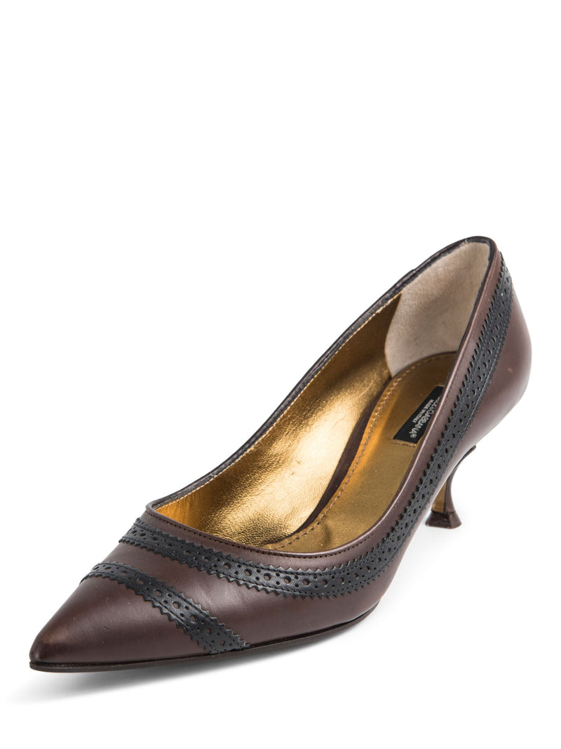 Dolce and Gabbana Leather Pointy Kitten Heel Brown-designer resale