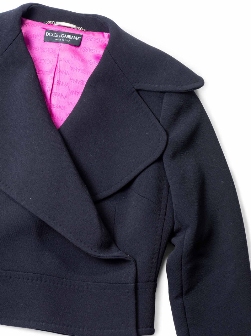 Dolce and Gabbana Wool Cropped Jacket Black Pink-designer resale