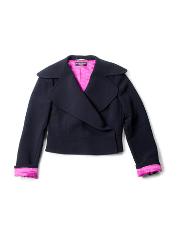 Dolce and Gabbana Wool Cropped Jacket Black Pink-designer resale