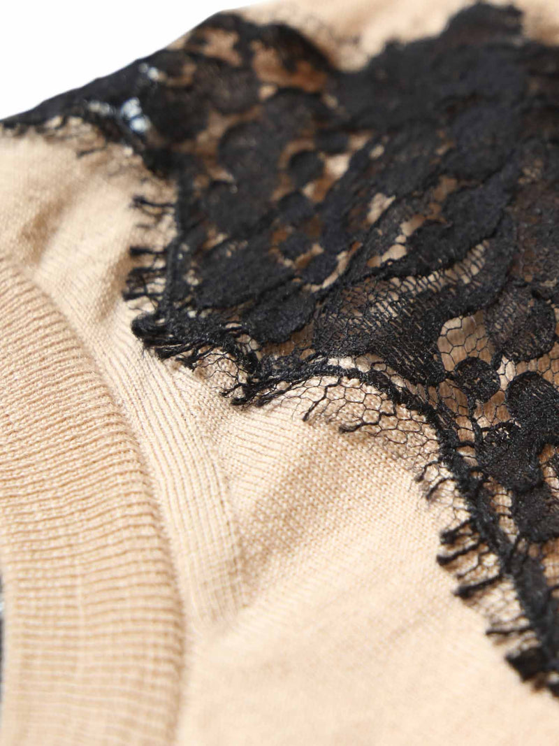 Dolce and Gabbana Wool Lace Button Up Cardigan Beige Black-designer resale
