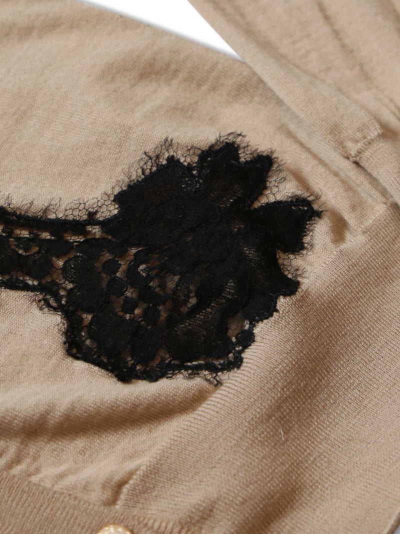 Dolce and Gabbana Wool Lace Button Up Cardigan Beige Black-designer resale