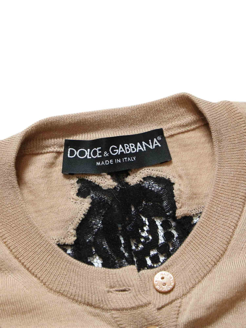 Dolce and Gabbana Wool Lace Button Up Cardigan Beige Black-designer resale