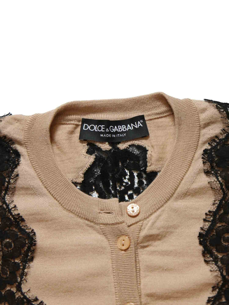 Dolce and Gabbana Wool Lace Button Up Cardigan Beige Black-designer resale