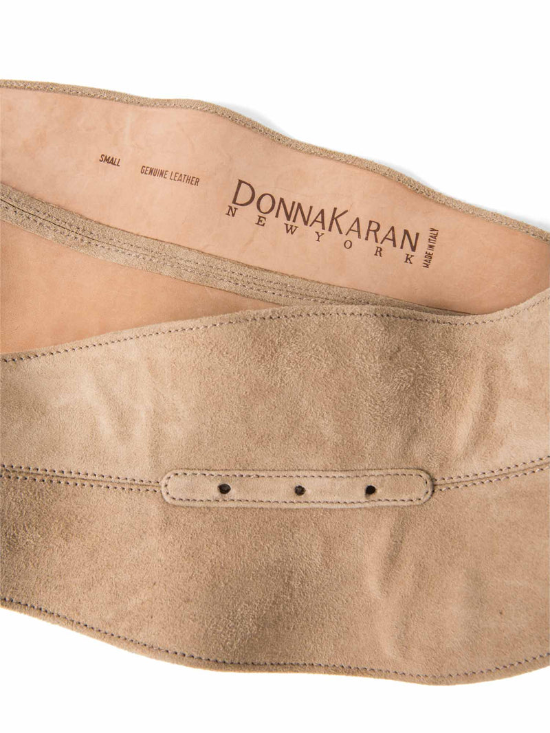 Donna Karan Runway Suede Corset Belt Taupe Silver-designer resale