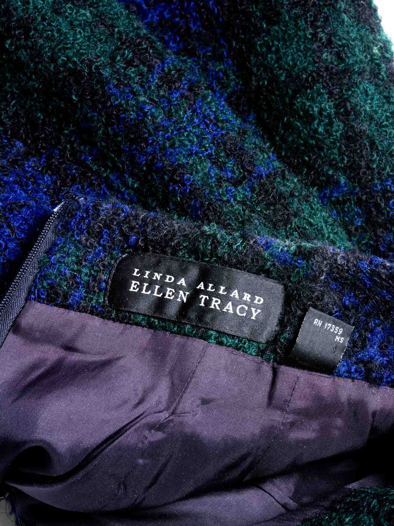 Ellen Tracy Vintage Tweed Plaid Jacket Skirt Set Blue Black Green-designer resale