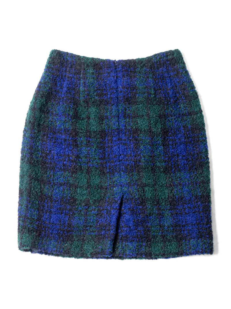 Ellen Tracy Vintage Tweed Plaid Jacket Skirt Set Blue Black Green-designer resale