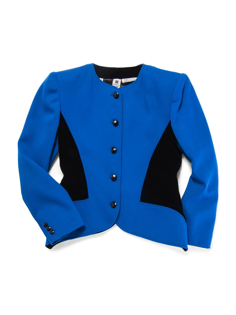 Emanuel Ungaro Wool Jacket Skirt Set Royal Blue Black-designer resale