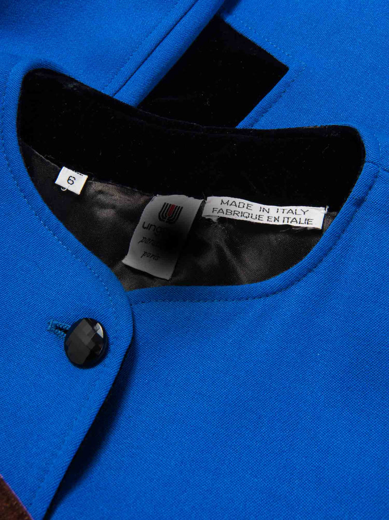 Emanuel Ungaro Wool Jacket Skirt Set Royal Blue Black-designer resale