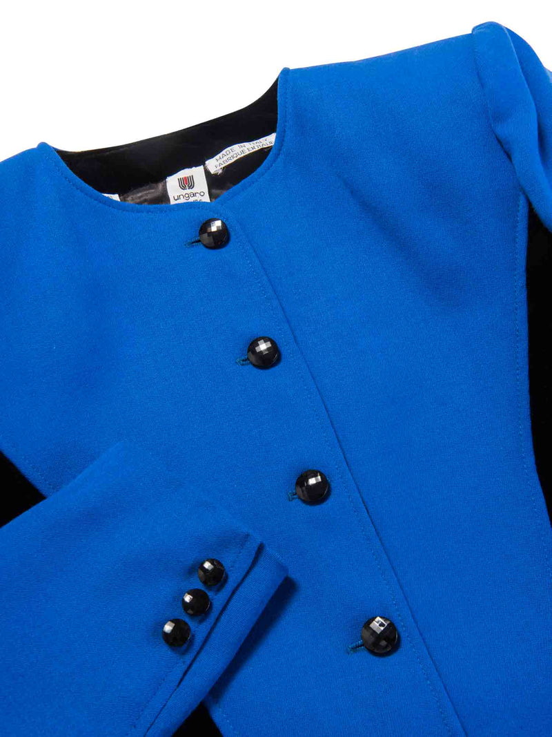 Emanuel Ungaro Wool Jacket Skirt Set Royal Blue Black-designer resale