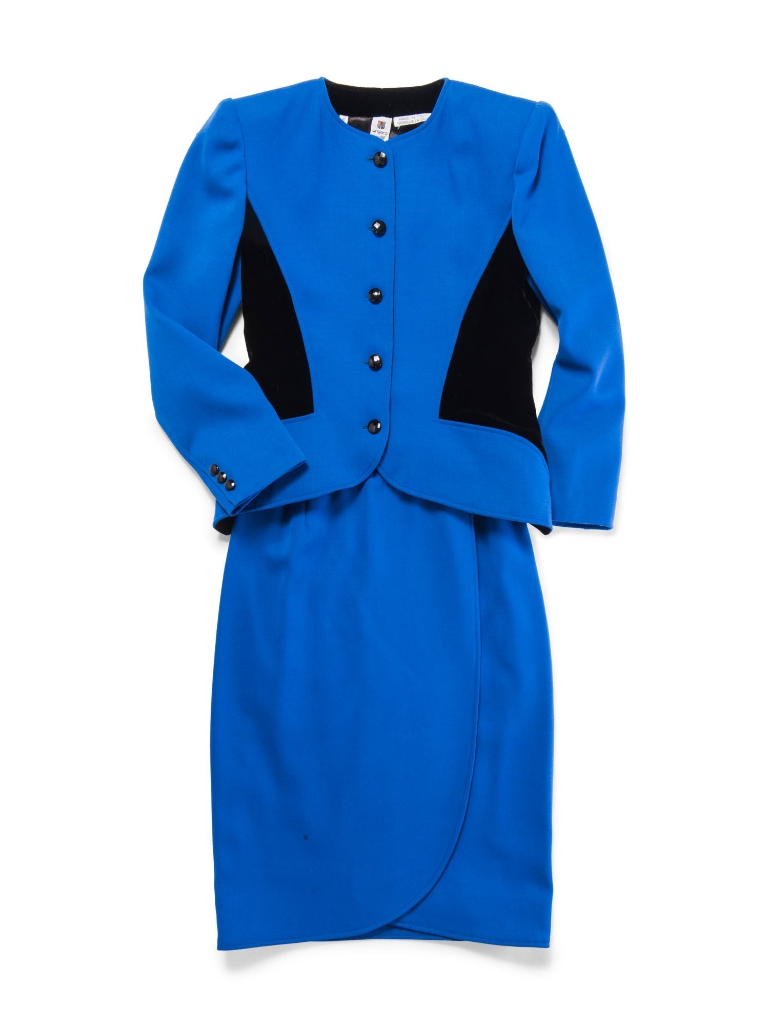 Emanuel Ungaro Wool Jacket Skirt Set Royal Blue Black-designer resale