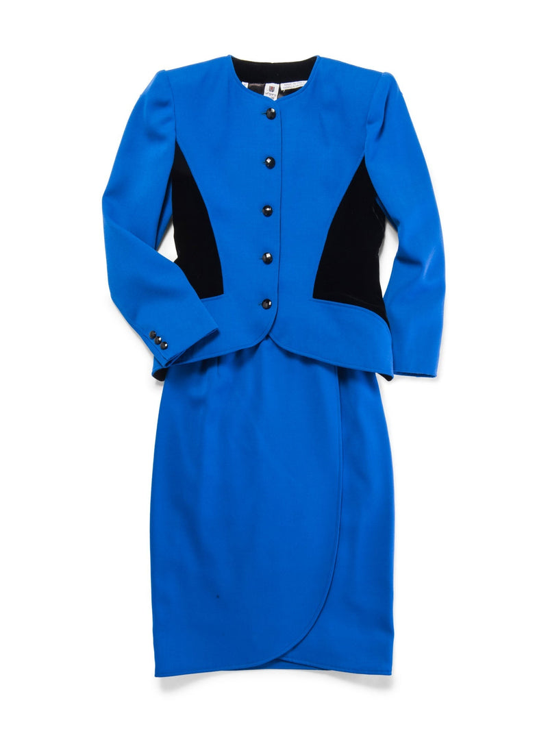 Emanuel Ungaro Wool Jacket Skirt Set Royal Blue Black-designer resale