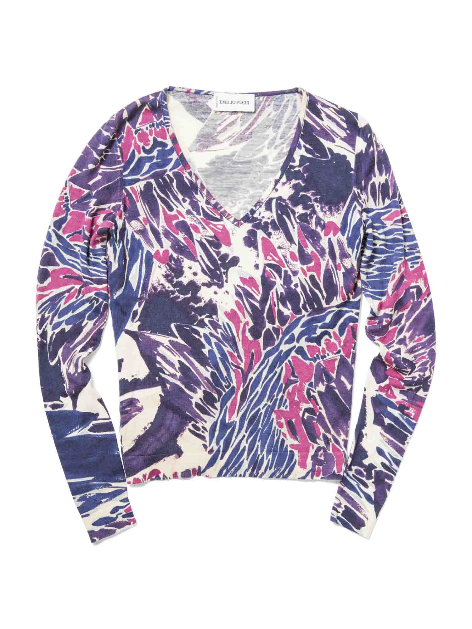Emilio Pucci Cashmere Abstract Signed Long Sleeve Sweater Purple-designer resale