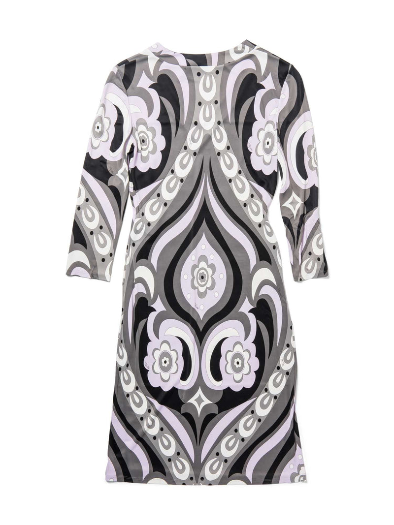 Emilio Pucci Vintage Signed Belted Floral Midi Dress Lavender Grey-designer resale