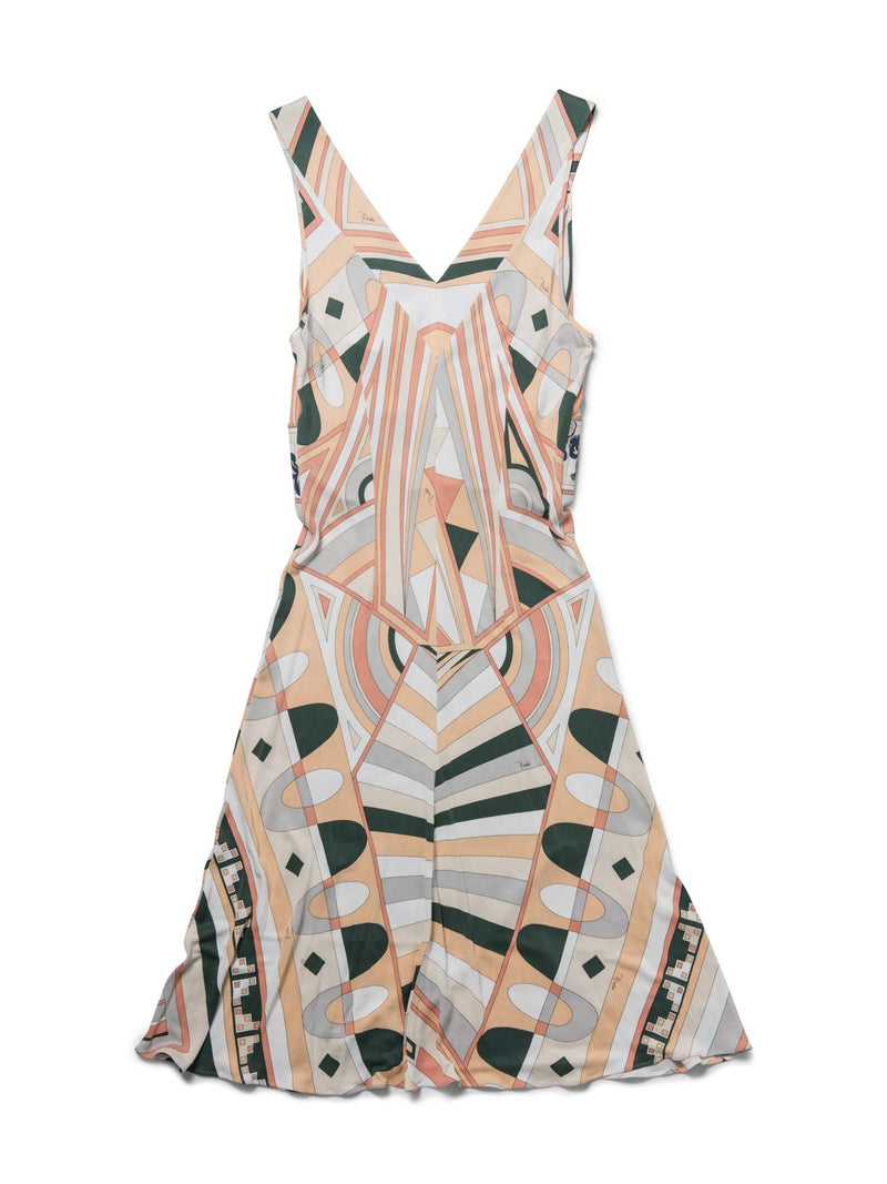 Emilio Pucci Vintage Signed Sleeveless Abstract V Neck Dress Nude Peach-designer resale