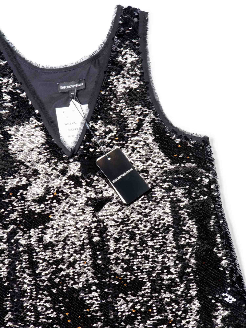 Emporio Armani Sequins Fringe Halter Mini Layered Dress Black-designer resale