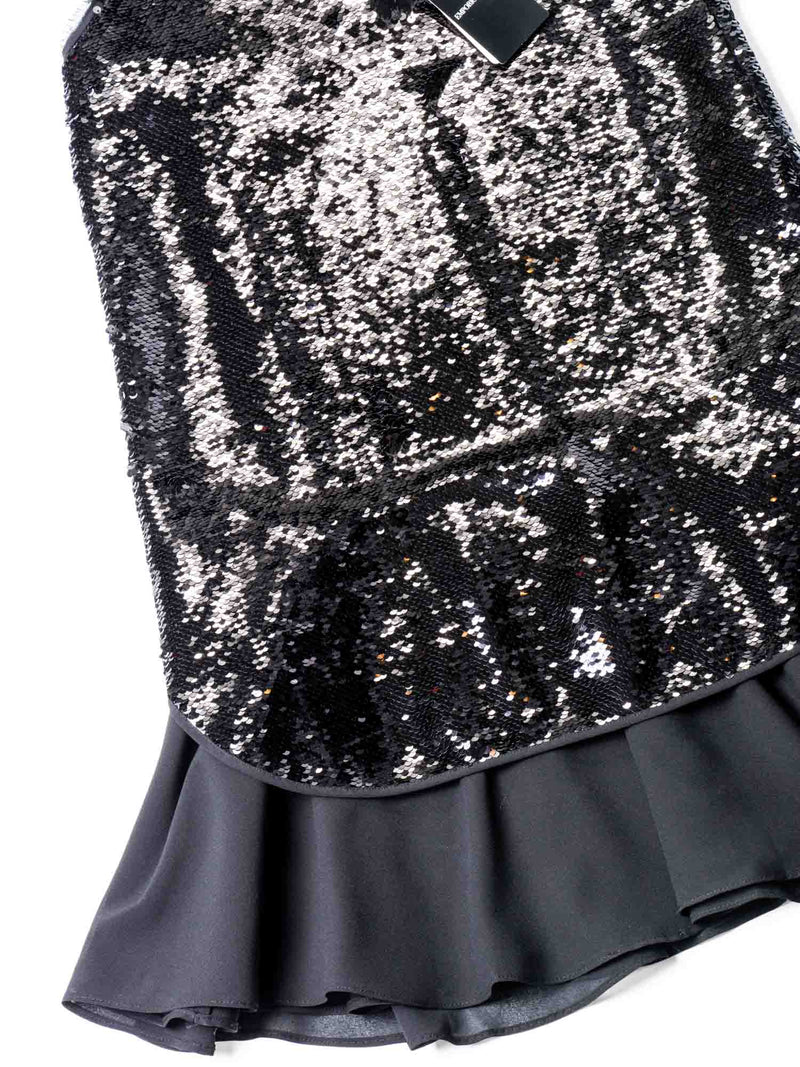 Emporio Armani Sequins Fringe Halter Mini Layered Dress Black-designer resale