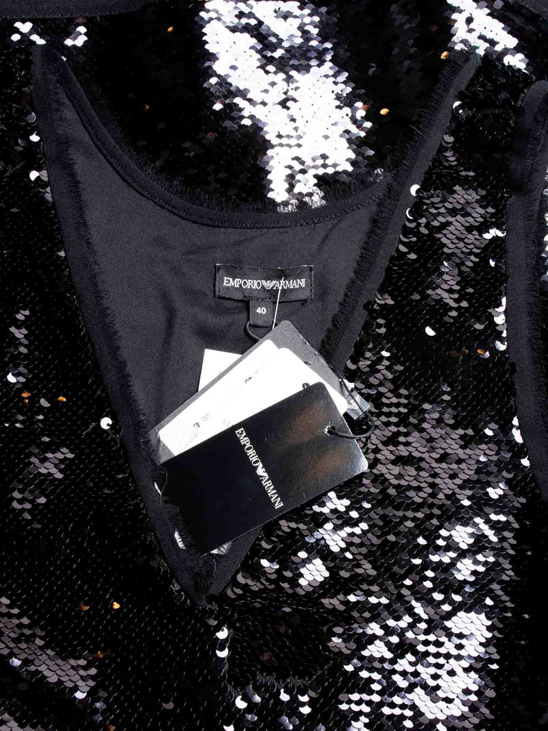 Emporio Armani Sequins Fringe Halter Mini Layered Dress Black-designer resale