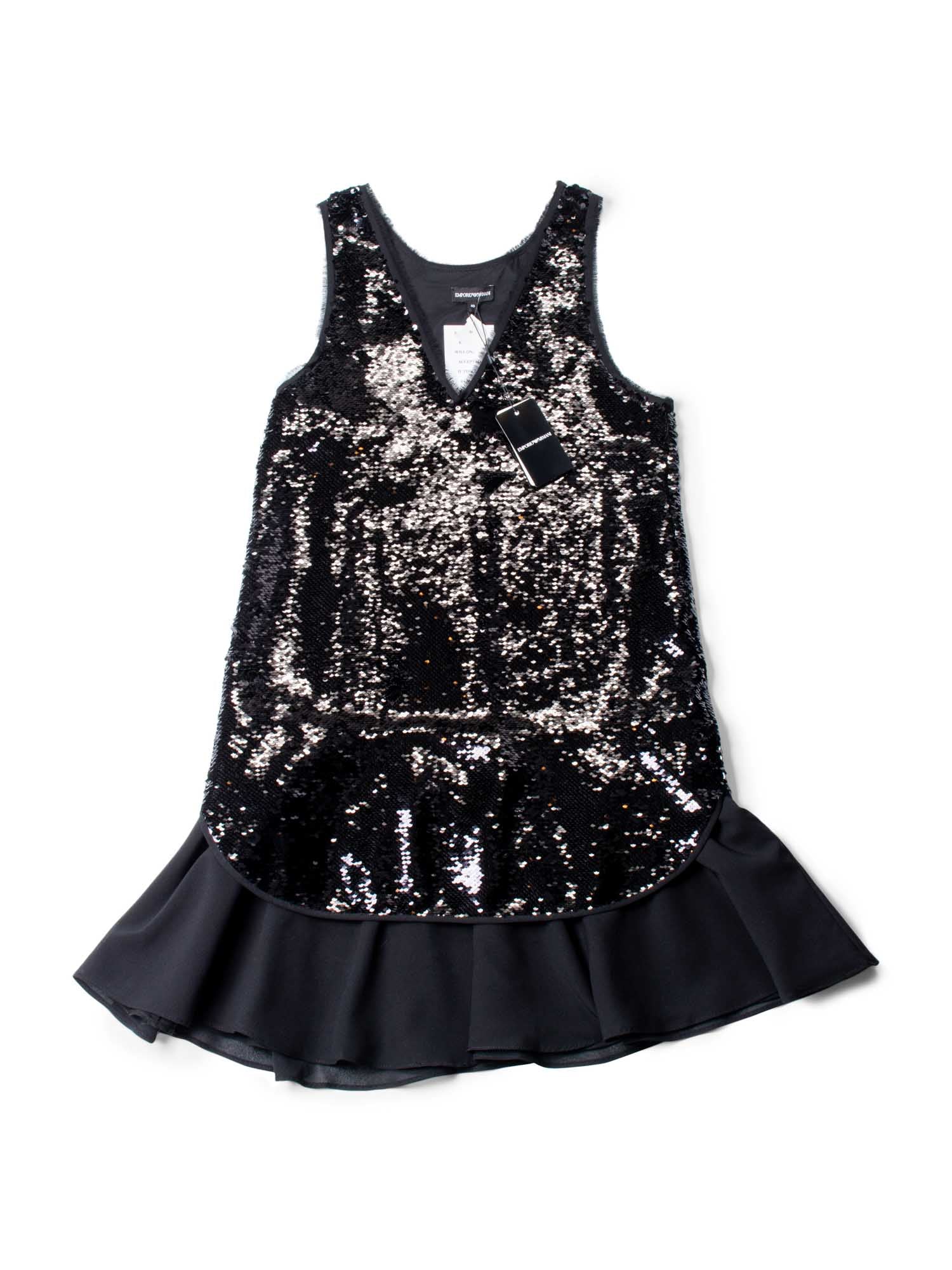Emporio Armani Sequins Fringe Halter Mini Layered Dress Black-designer resale