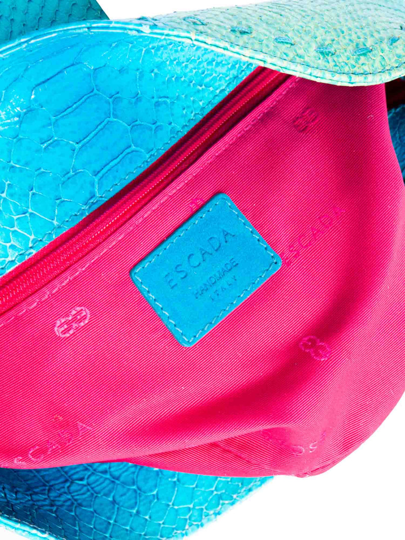 Escada Genuine Python Tassel Flap Shoulder Bag Aqua Green-designer resale