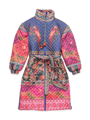 Farm Rio Quilted Reversible Tropical Belted Coat Multicolor-designer resale