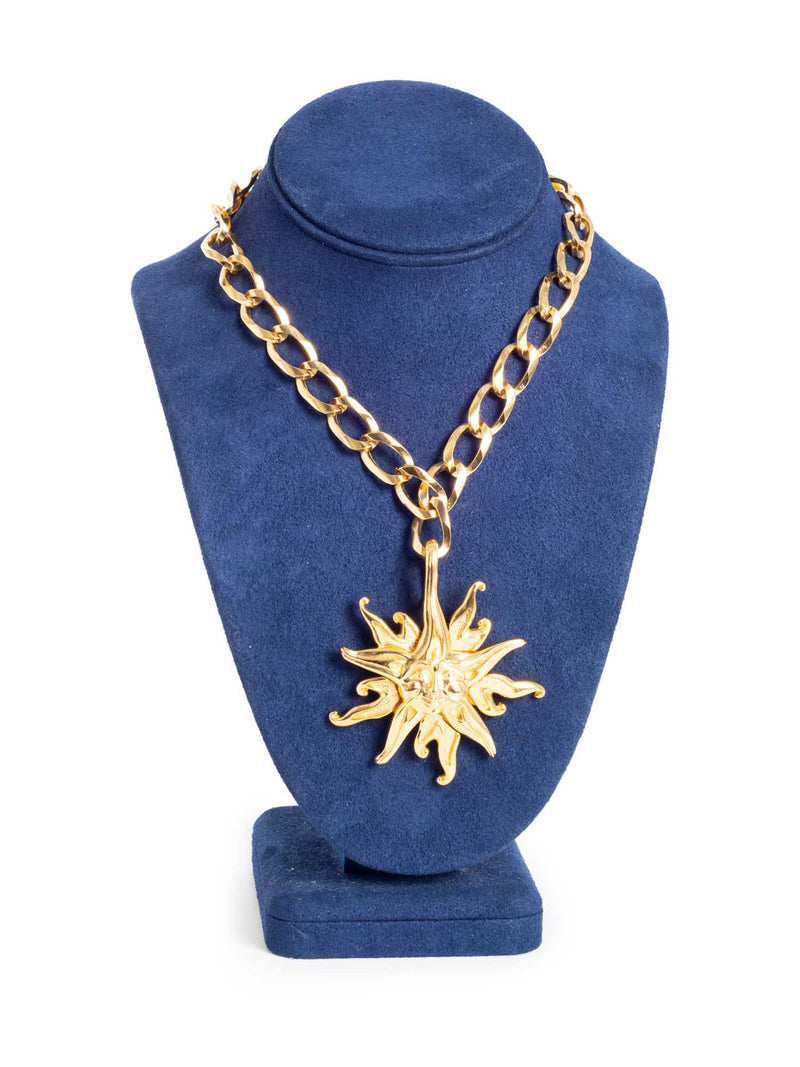Fendi 24k Gold Plated Sun Face Necklace-designer resale