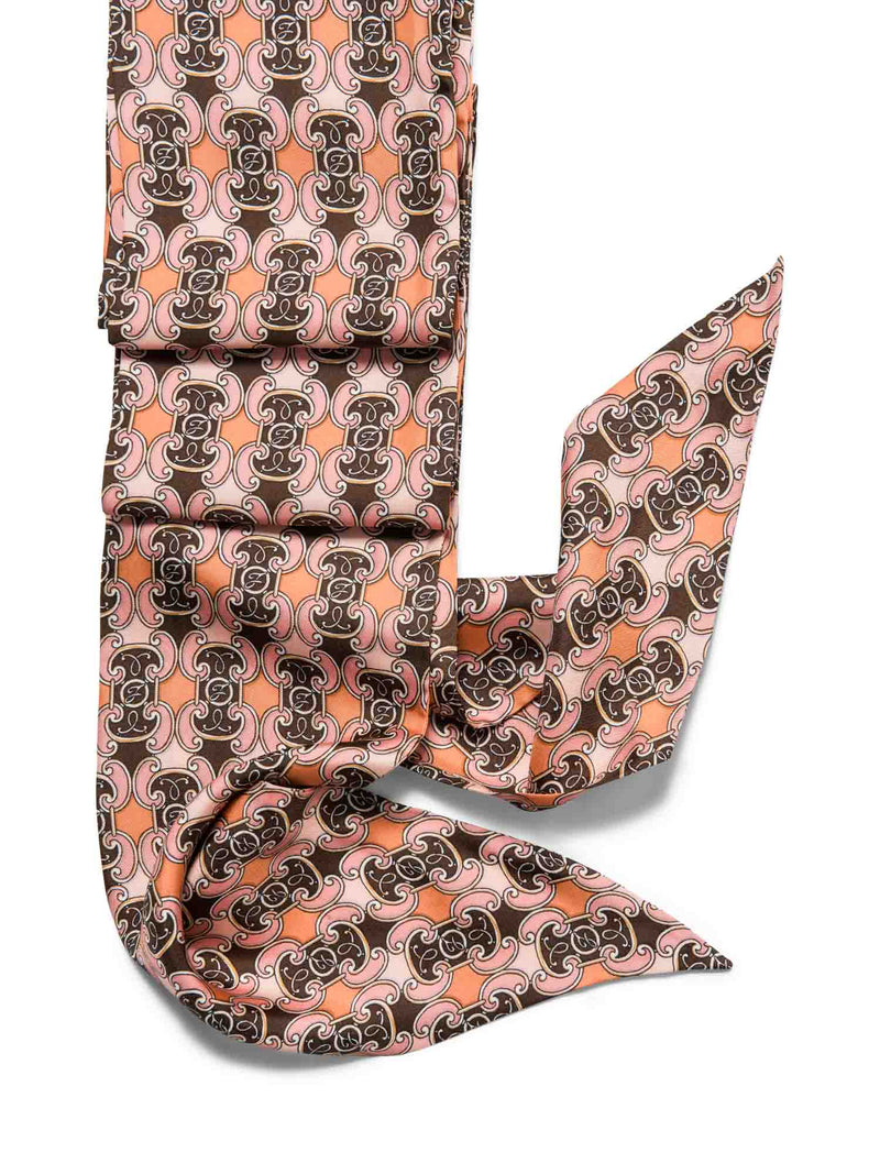 Fendi F Logo Silk Long Twilly Scarf Pink Brown-designer resale