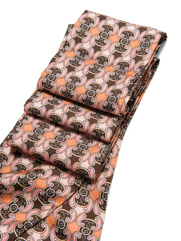 Fendi F Logo Silk Long Twilly Scarf Pink Brown-designer resale