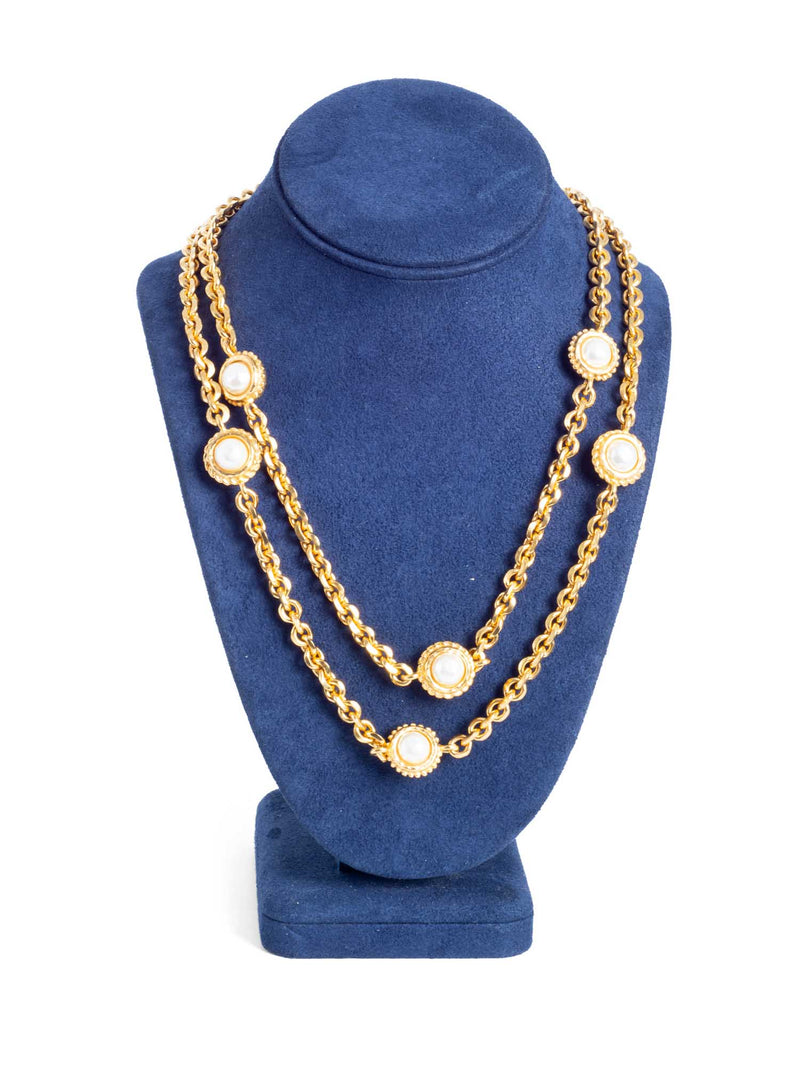 Fendi FF Logo 24K Gold Plated Long Pearl Necklace-designer resale