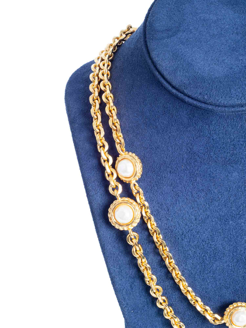 Fendi FF Logo 24K Gold Plated Long Pearl Necklace-designer resale